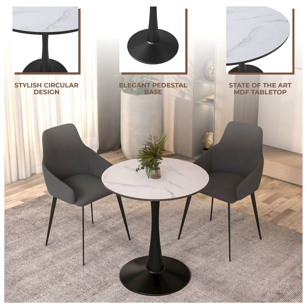 Leisyremod Bristol 27" Round Dining Table Black base with White top. Picture 14