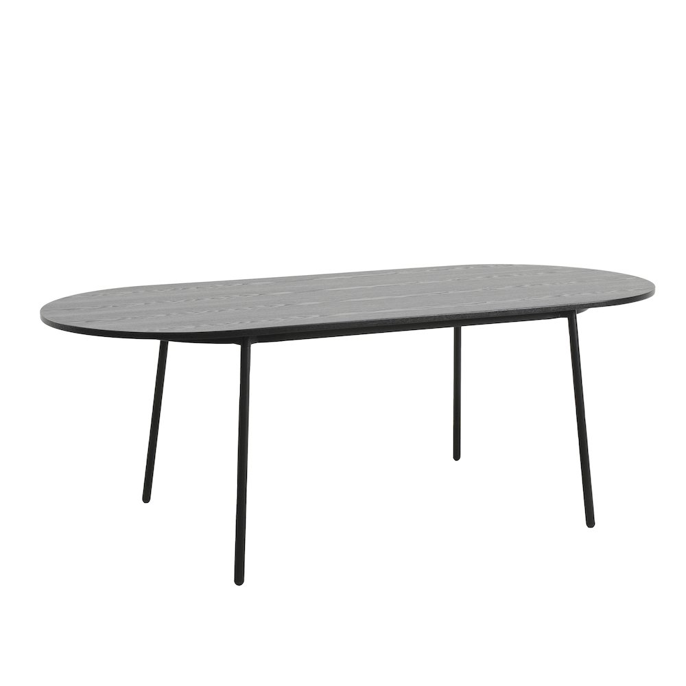 Tule Modern 83" Oval Dining Table with MDF Top and Black Steel Legs in Black. Picture 1
