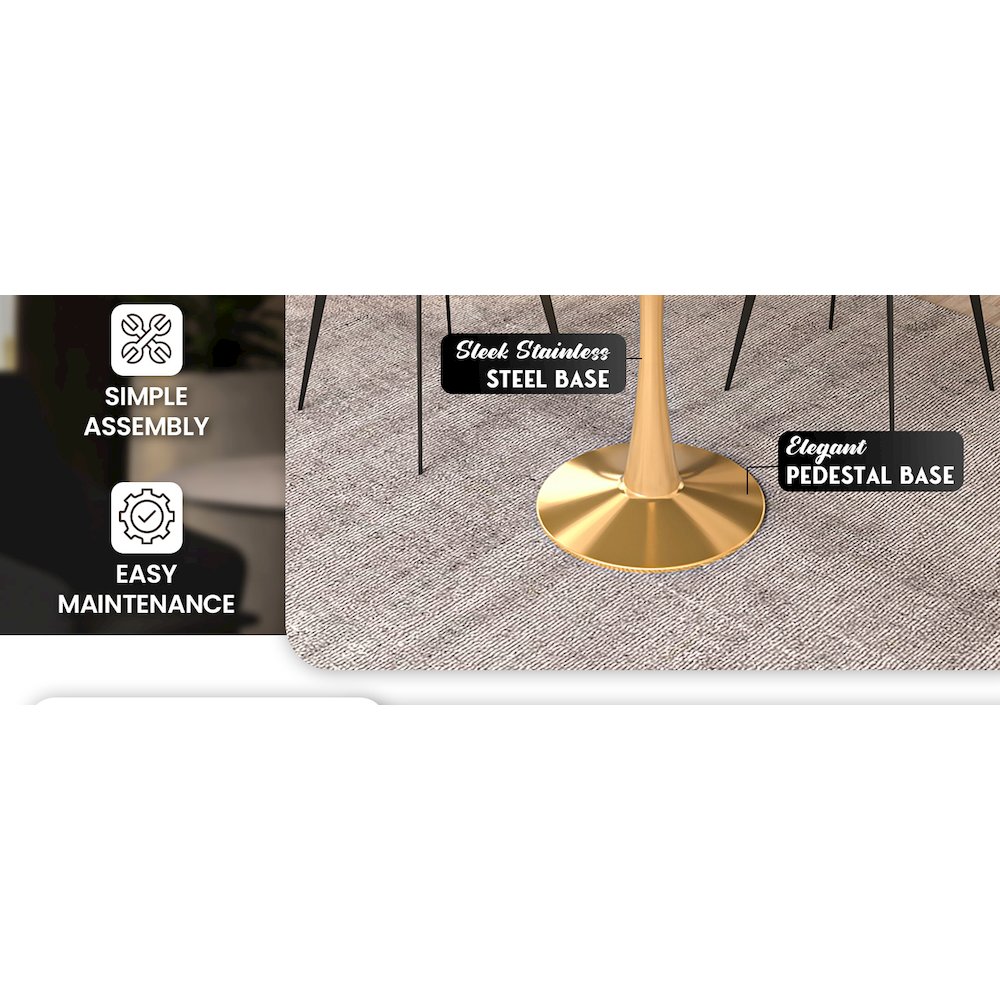 Bristol 31" round dining table Gold base with White Sintered stone Top. Picture 12