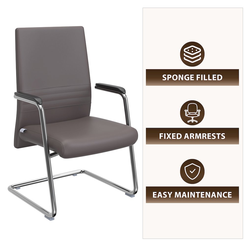 Aleen Series Guest Office Chair In Grey Leather. Picture 8
