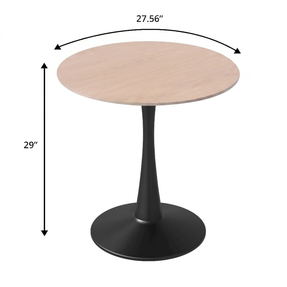 Bristol 27" Round Dining Table Black Base with Sintered Stone Natural Wood Top. Picture 9