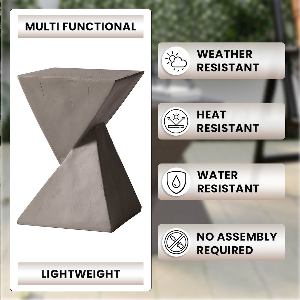 Glint Collection Fiberglass Outdoor Side Table in Grey. Picture 12