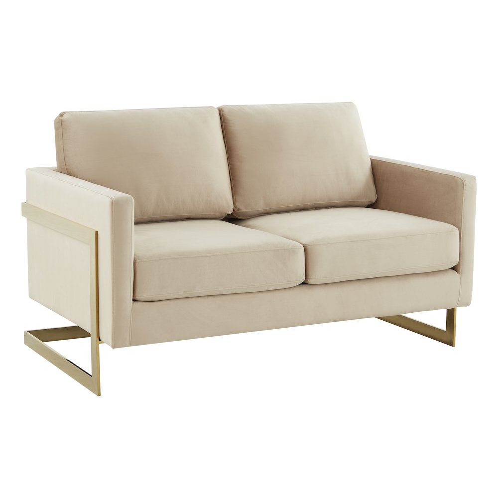Lincoln Modern Mid-Century Upholstered Velvet Loveseat with Gold Frame. Picture 1