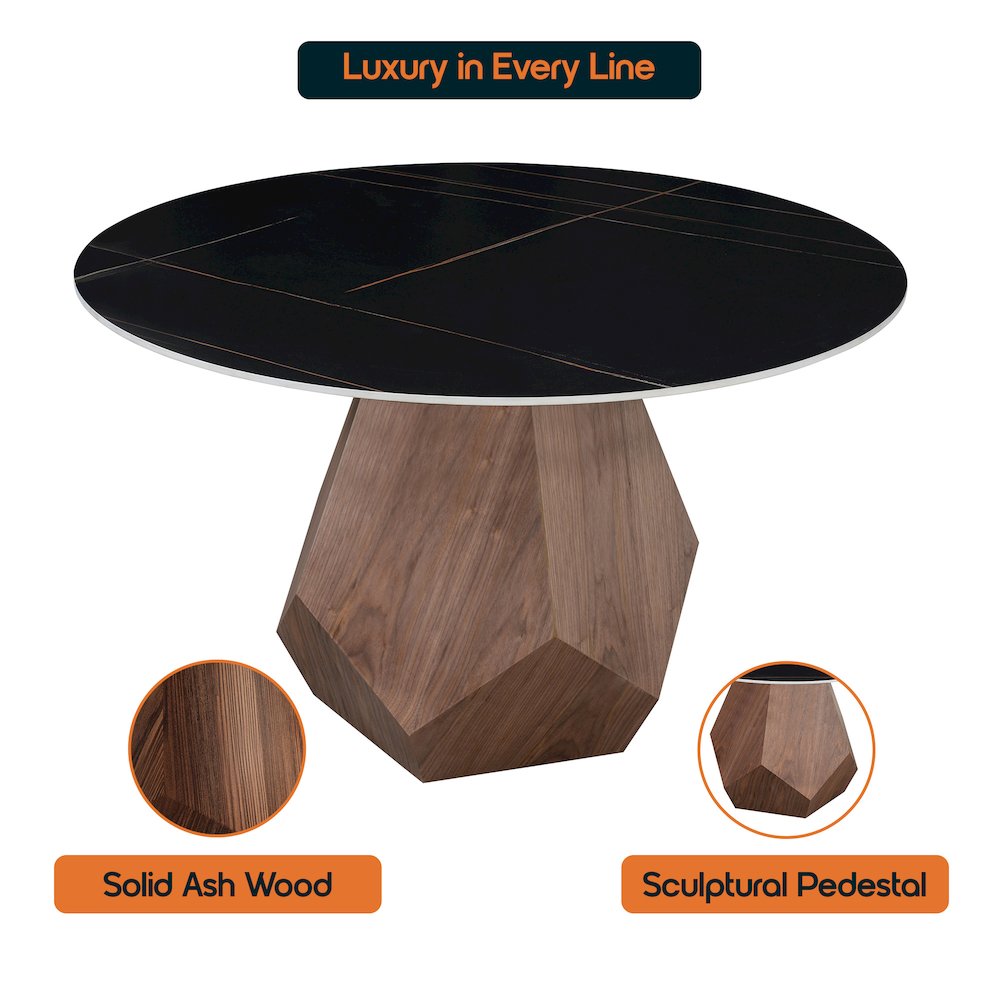 Nebo Modern Dining Table in Walnut Base with Black Sintered Stone  Top. Picture 4
