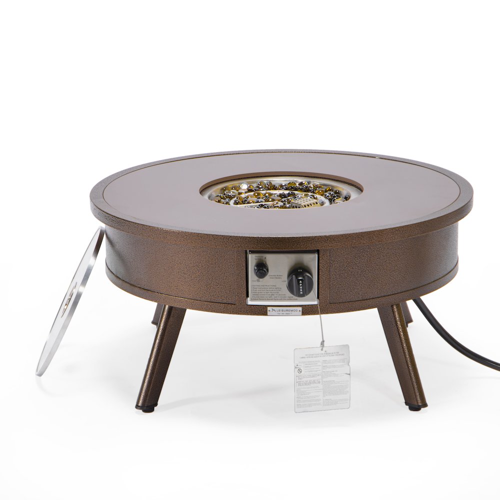 Walbrooke Outdoor Patio Aluminum Round Fire Pit Side Table. Picture 5