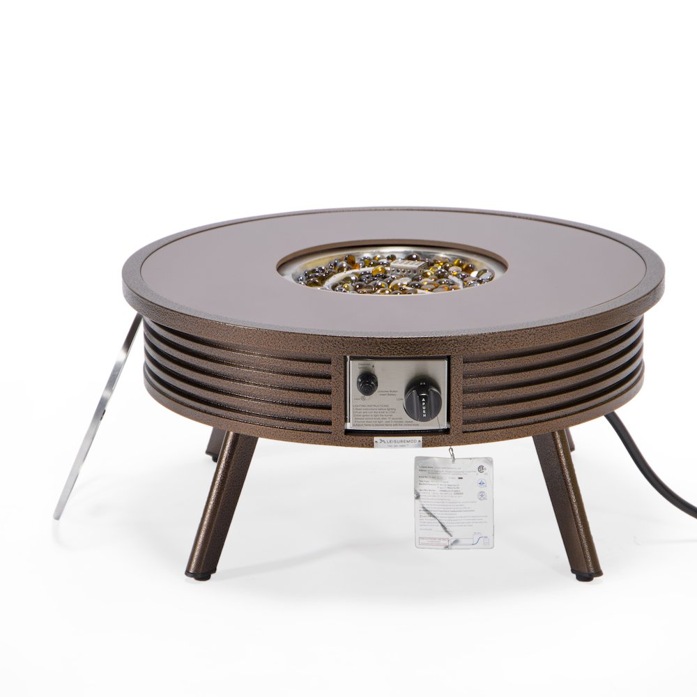 Walbrooke Outdoor Patio Aluminum Round Slats Design Fire Pit Side Table. Picture 5