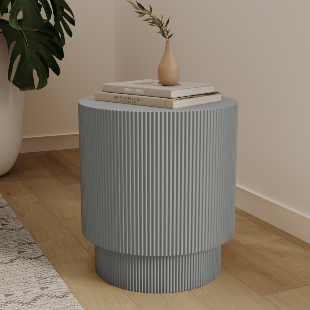 Eden Collection Fiberglass Outdoor Side Table in Light Grey. Picture 2