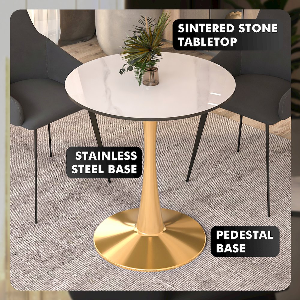 Bristol 31" round dining table Gold base with White Sintered stone Top. Picture 13