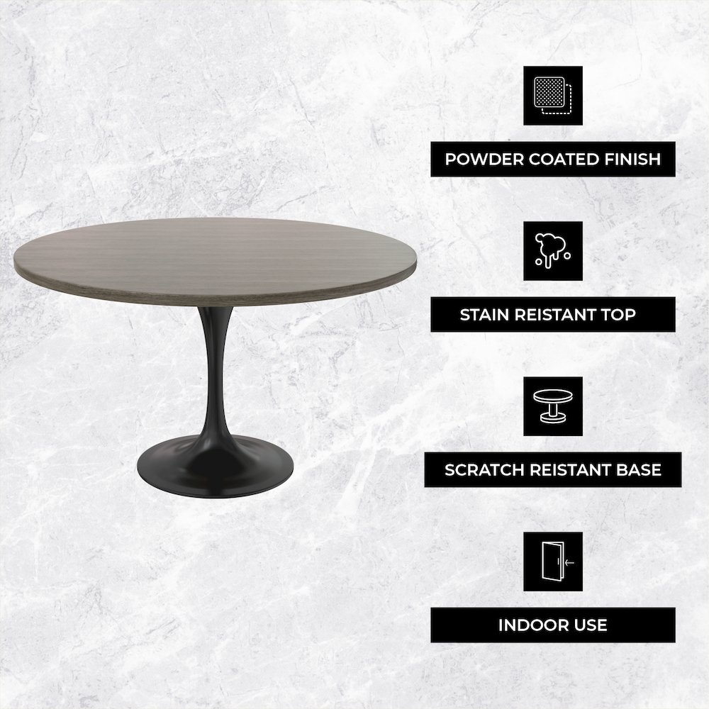 Verve Collection 48 Round Dining Table, Black Base with Dark Maple MDF Top. Picture 1