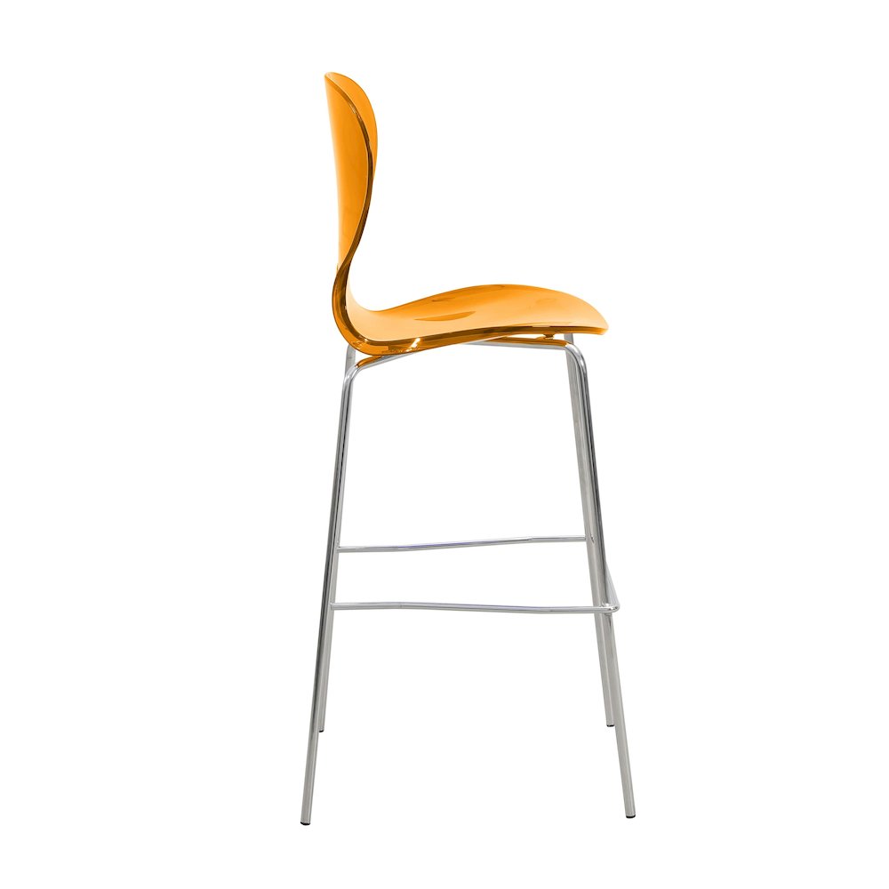 Oyster Acrylic Barstool with Steel Frame in Chrome Finish in Transparent Orange. Picture 7