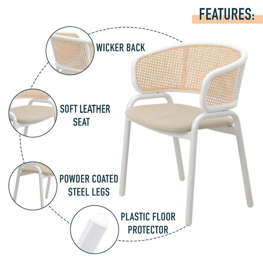 Ervilla - Dining Chair - White frame in Taupe Leather. Picture 4