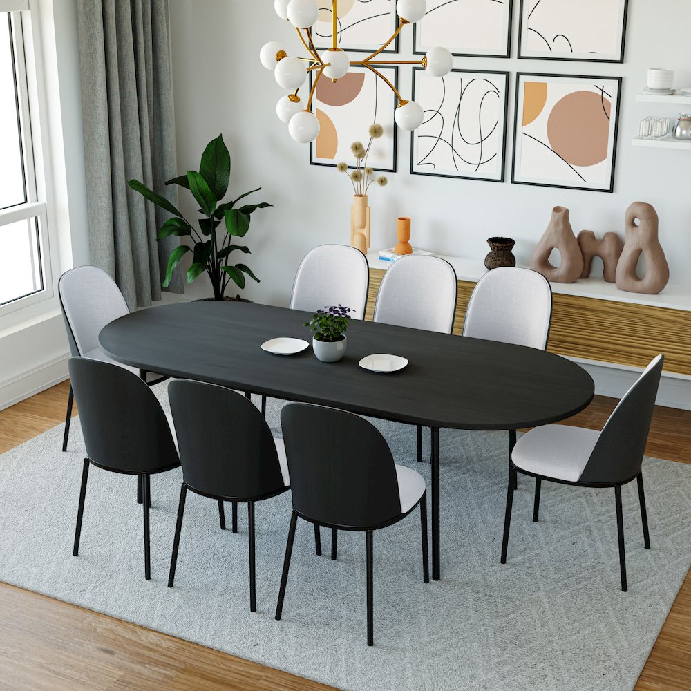 Tule 9-Piece Dining Set in Steel Frame with 8 Upholstered Seat Dining Table. Picture 2