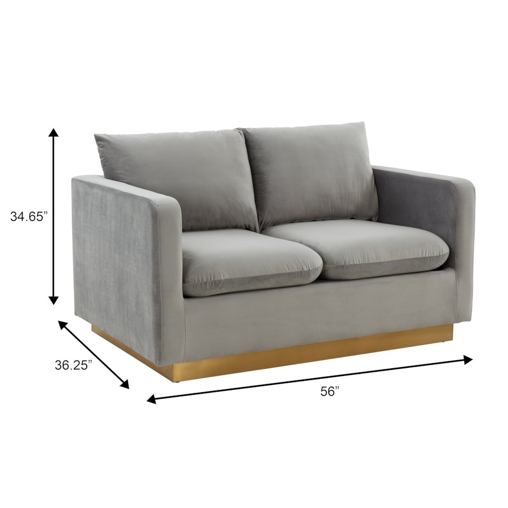 Nervo Modern Mid-Century Upholstered Velvet Loveseat with Gold Frame. Picture 1