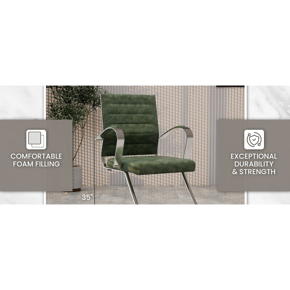 Benmar Home Leather Guest Office Chair in Green. Picture 5