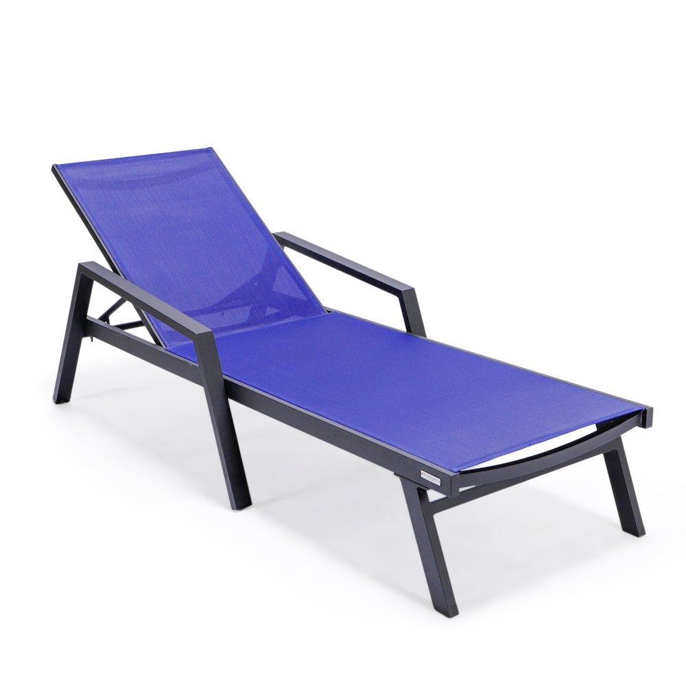 Marlin Patio Chaise Lounge Chair With Armrests in Black Aluminum Frame. Picture 2