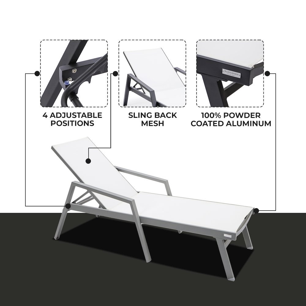 Marlin Patio Chaise Lounge Chair With Armrests in Grey Aluminum Frame. Picture 2