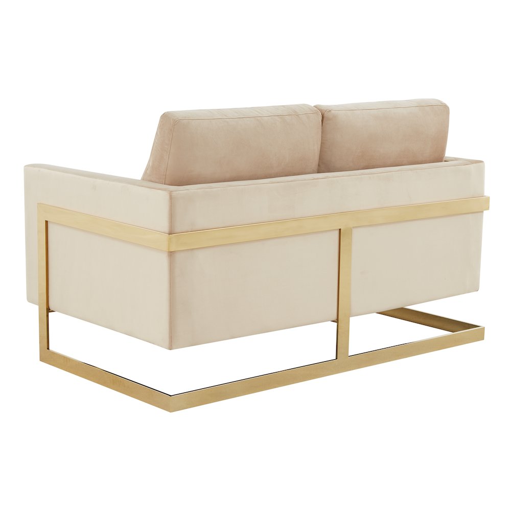 Lincoln Modern Mid-Century Upholstered Velvet Loveseat with Gold Frame. Picture 8