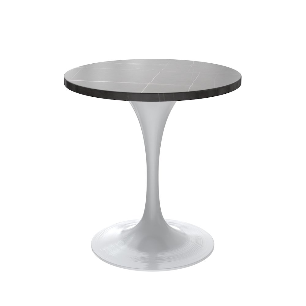 Verve Collection 27 Round Dining Table, White Base with Sintered Stone Black Top. Picture 4