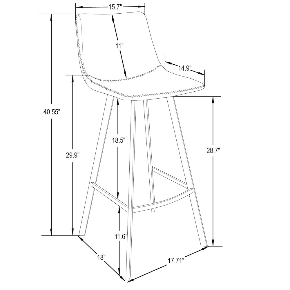 Elland Modern Upholstered Leather Bar Stool With Iron Legs & Footrest Set of 2. Picture 8