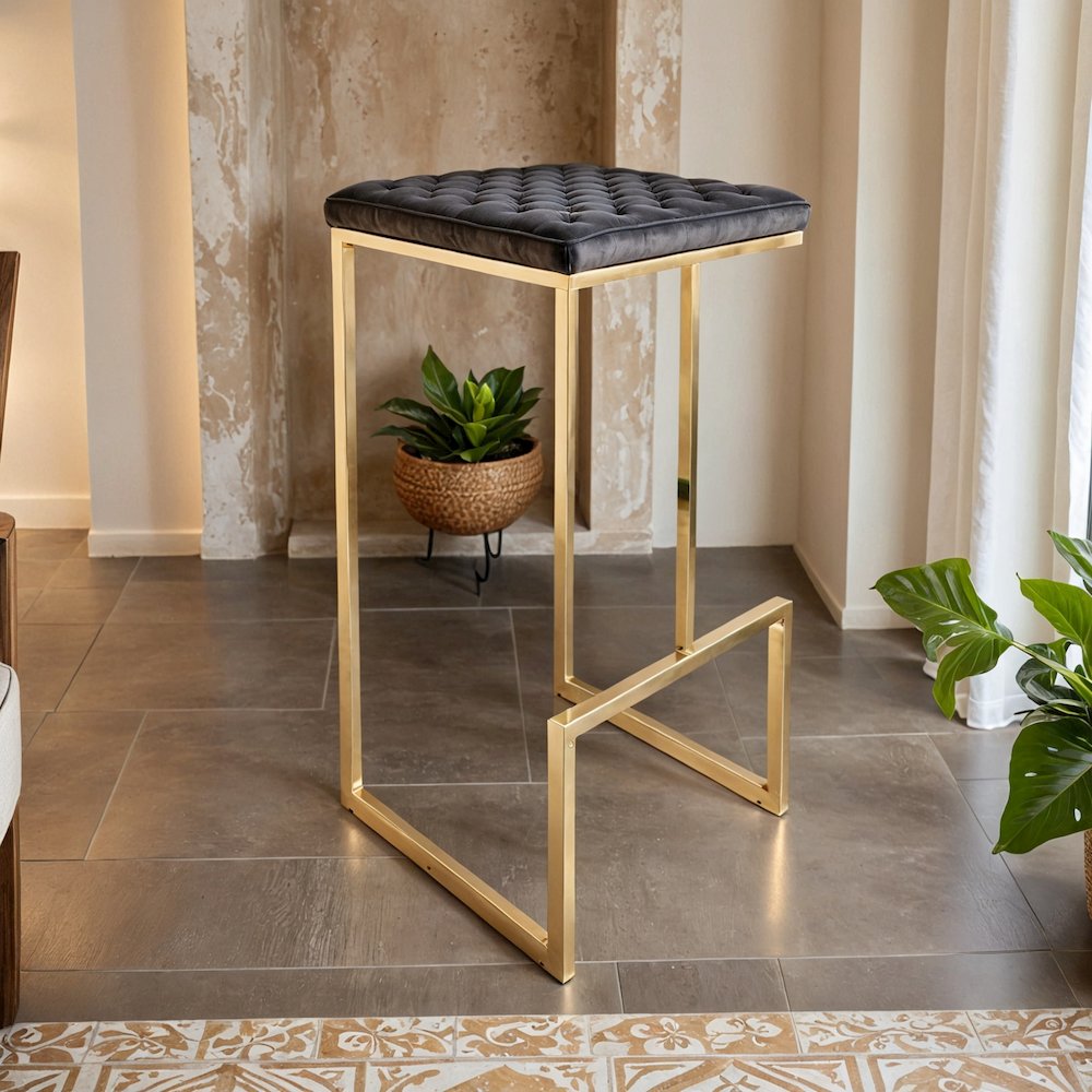 Quincy Quilted Stitched Leather Bar Stools With Gold Metal Frame. Picture 9