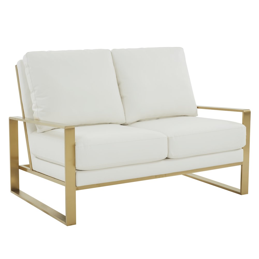 Jefferson - Leather Loveseat - Gold Frame - White. Picture 1