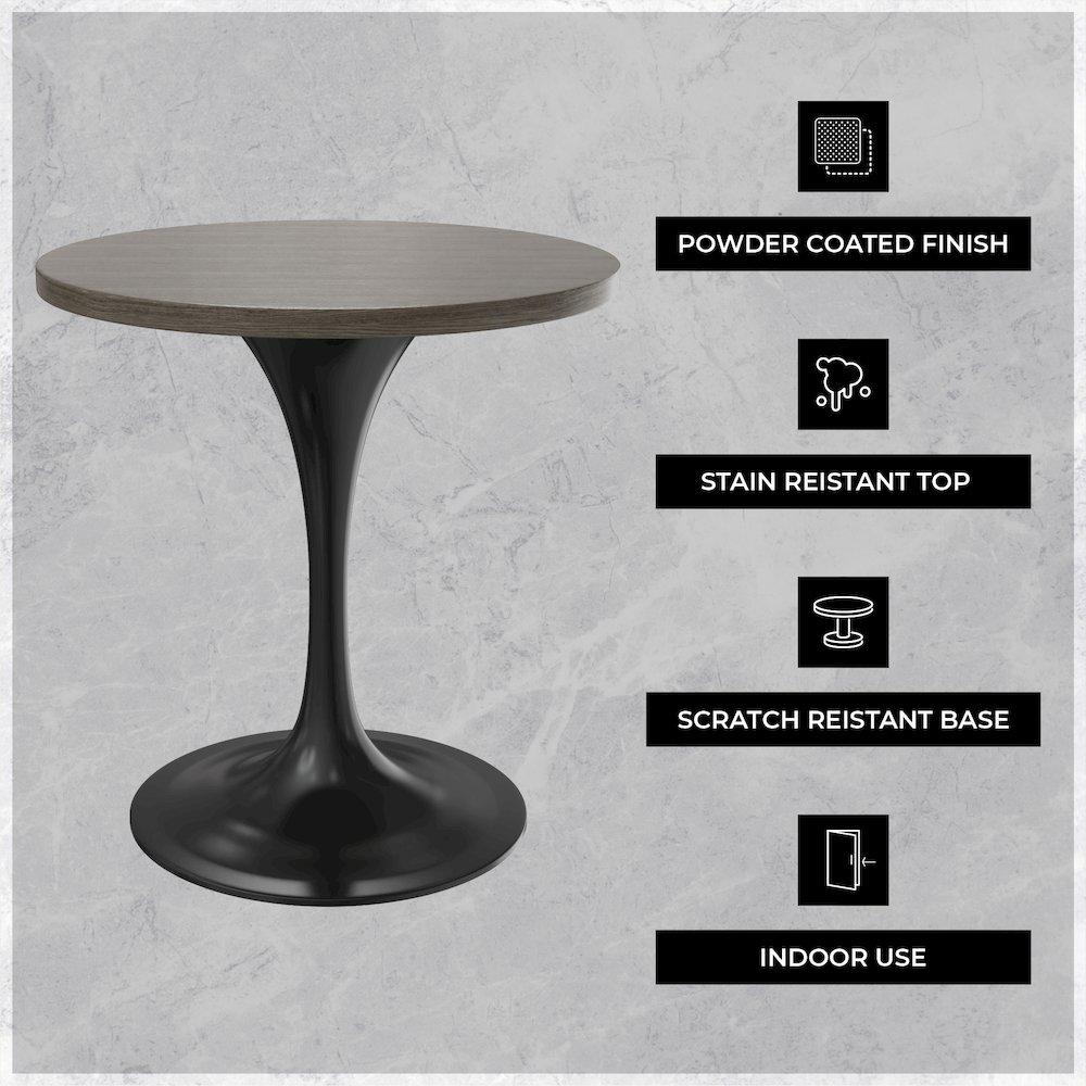 Verve Collection 27 Round Dining Table, Black Base with Dark Maple MDF Top. Picture 4
