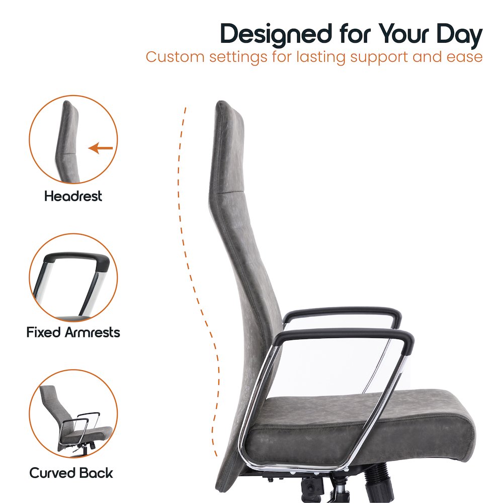 Hilton Leather Office Chair in Charcoal. Picture 9