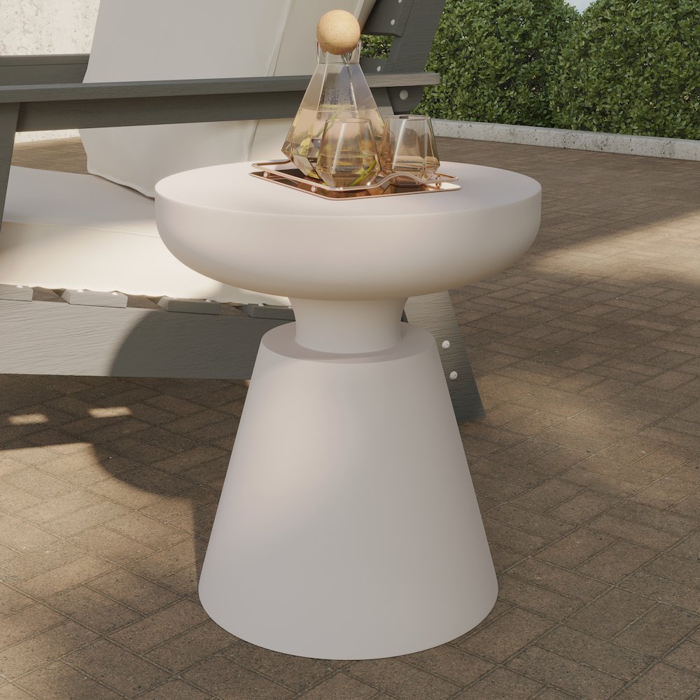 Isle Collection Fiberglass Outdoor Side Table in Cream. Picture 2