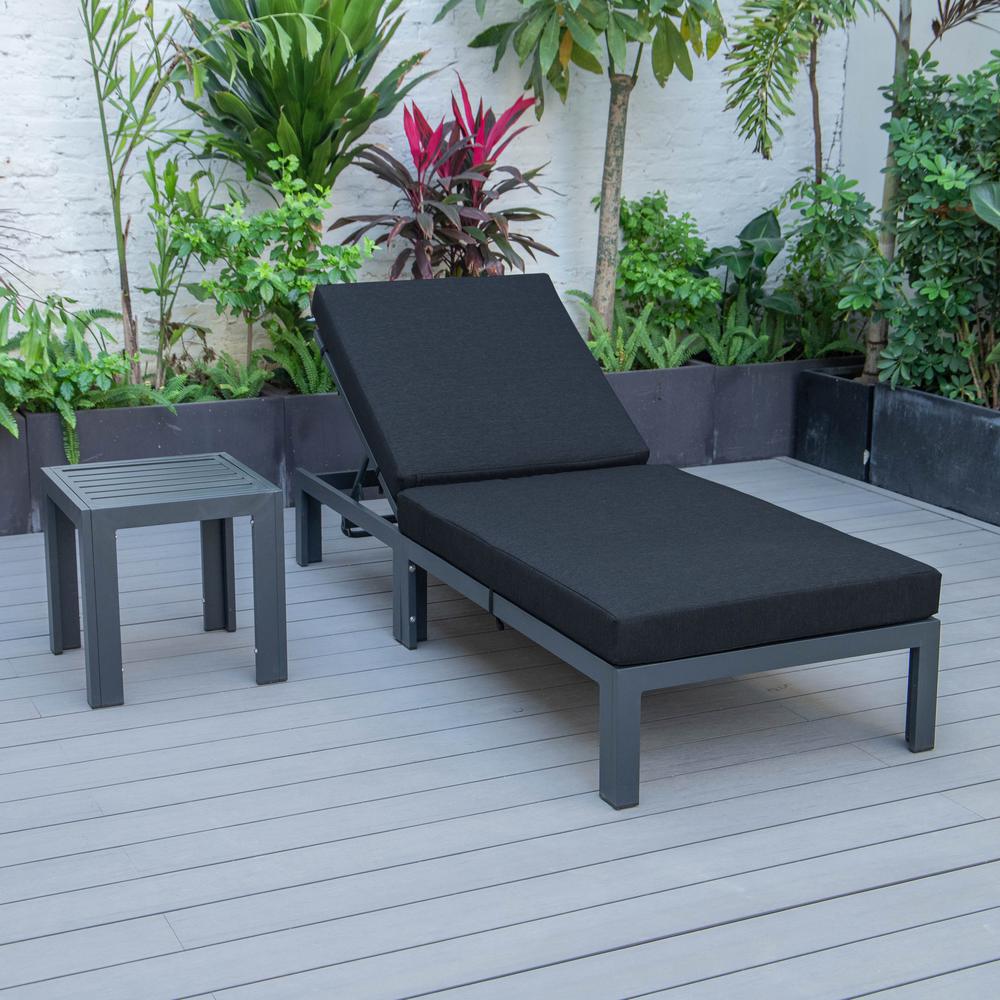 Chelsea Modern Outdoor Chaise Lounge Chair With Side Table & Cushions. Picture 3