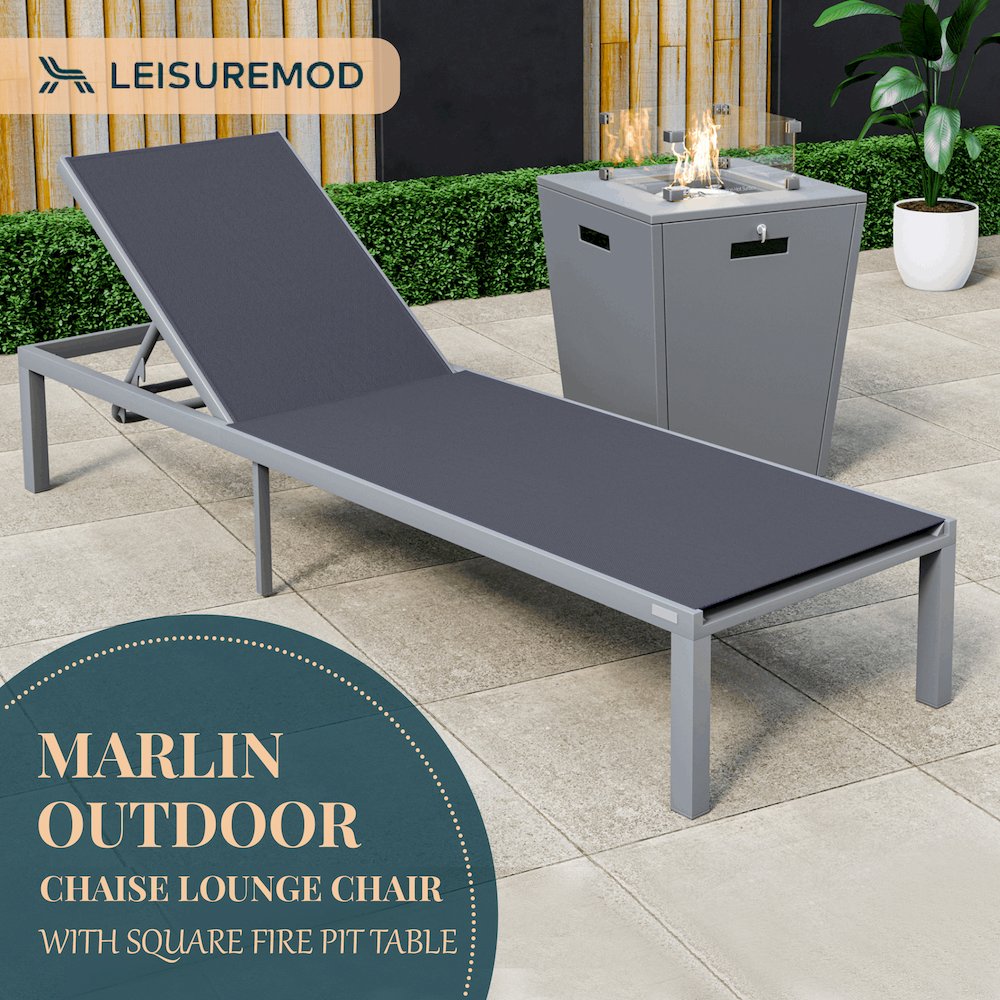 Marlin Modern Grey Aluminum Outdoor Patio Chaise Lounge Chair. Picture 5