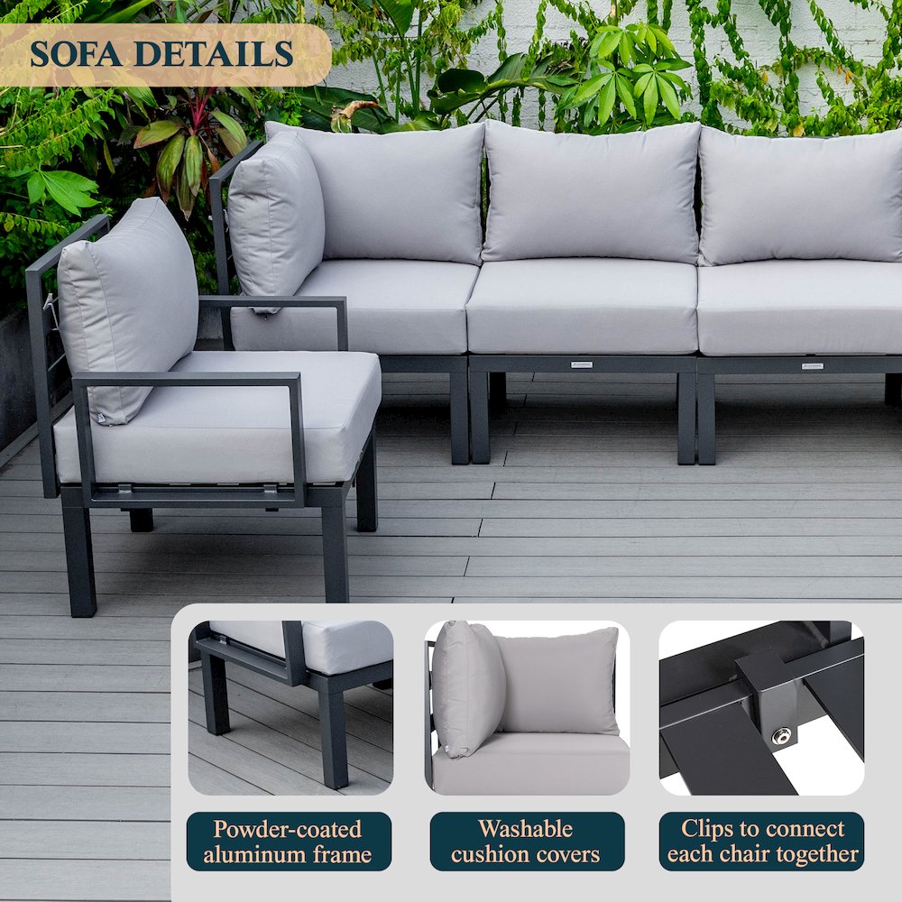 Chelsea 6-Piece Patio Sectional Black Aluminum With Cushions. Picture 34