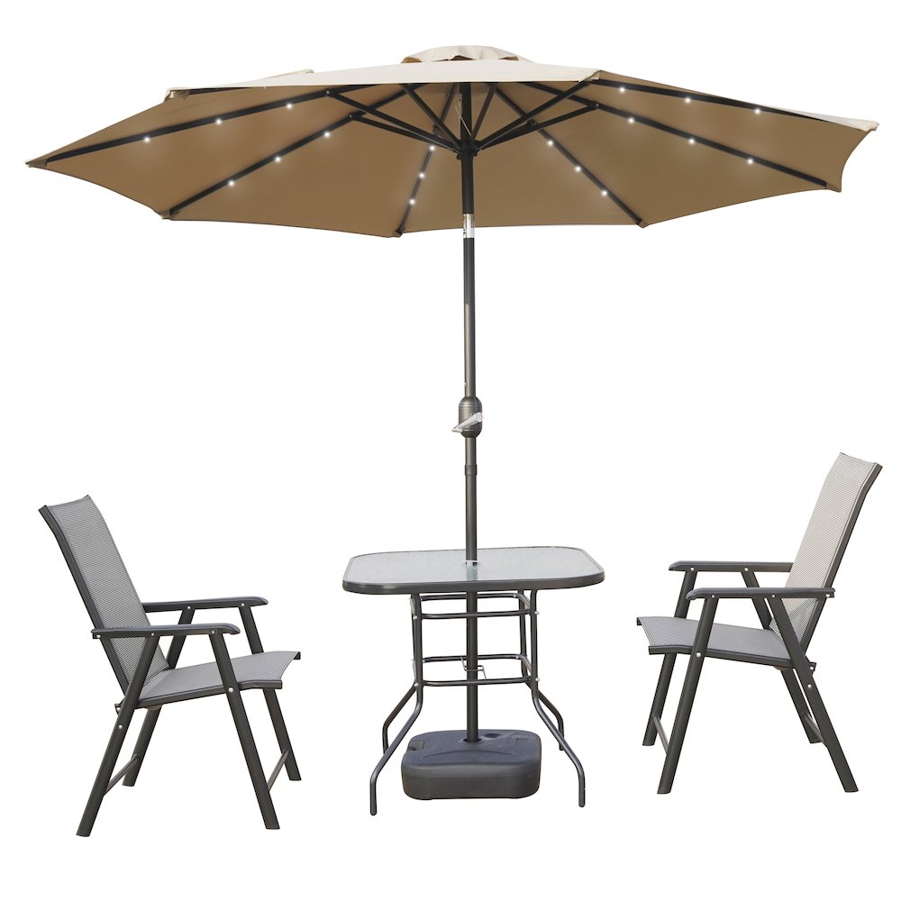 Sierra Outdoor Patio Umbrella with Base in Beige. Picture 2
