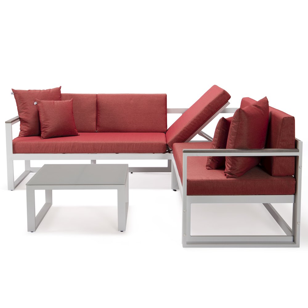 Chelsea White Sectional With Adjustable Headrest & Coffee Table With Cushions. Picture 3
