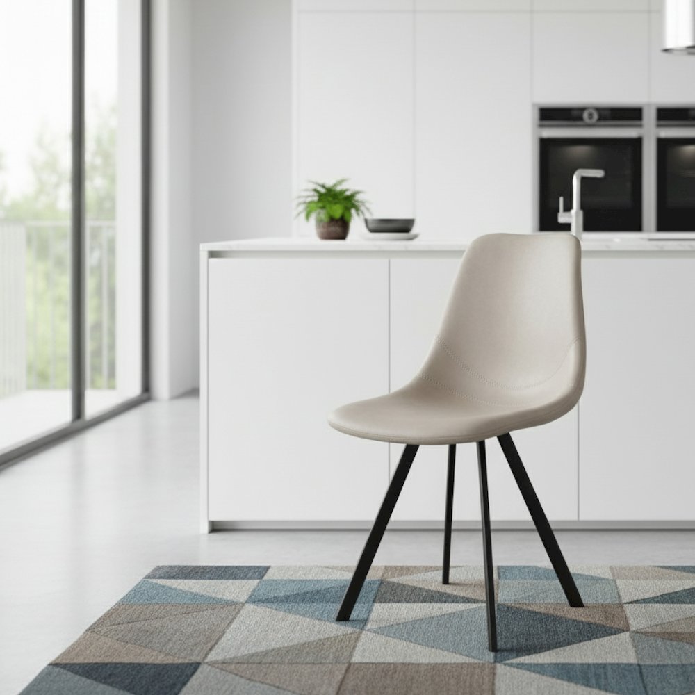 Markley Modern Leather Dining Chair With Metal Legs, Light Grey. Picture 9