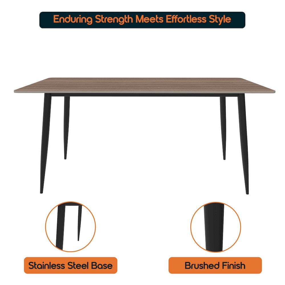 Zayle 55" Rectangle Sintered Stone Dining Table in Red Oak with Black Base. Picture 6