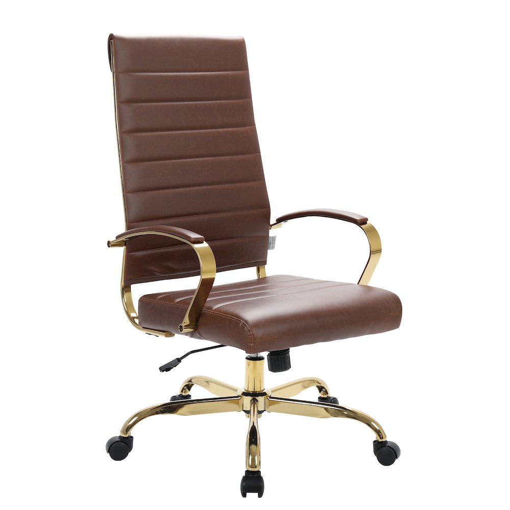 Benmar High-Back Leather Office Chair With Gold Frame. Picture 4