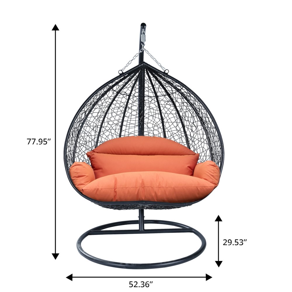 Recluse Collection Modern Outdoor Swing Chair Black Frame with Orange Cushion. Picture 12