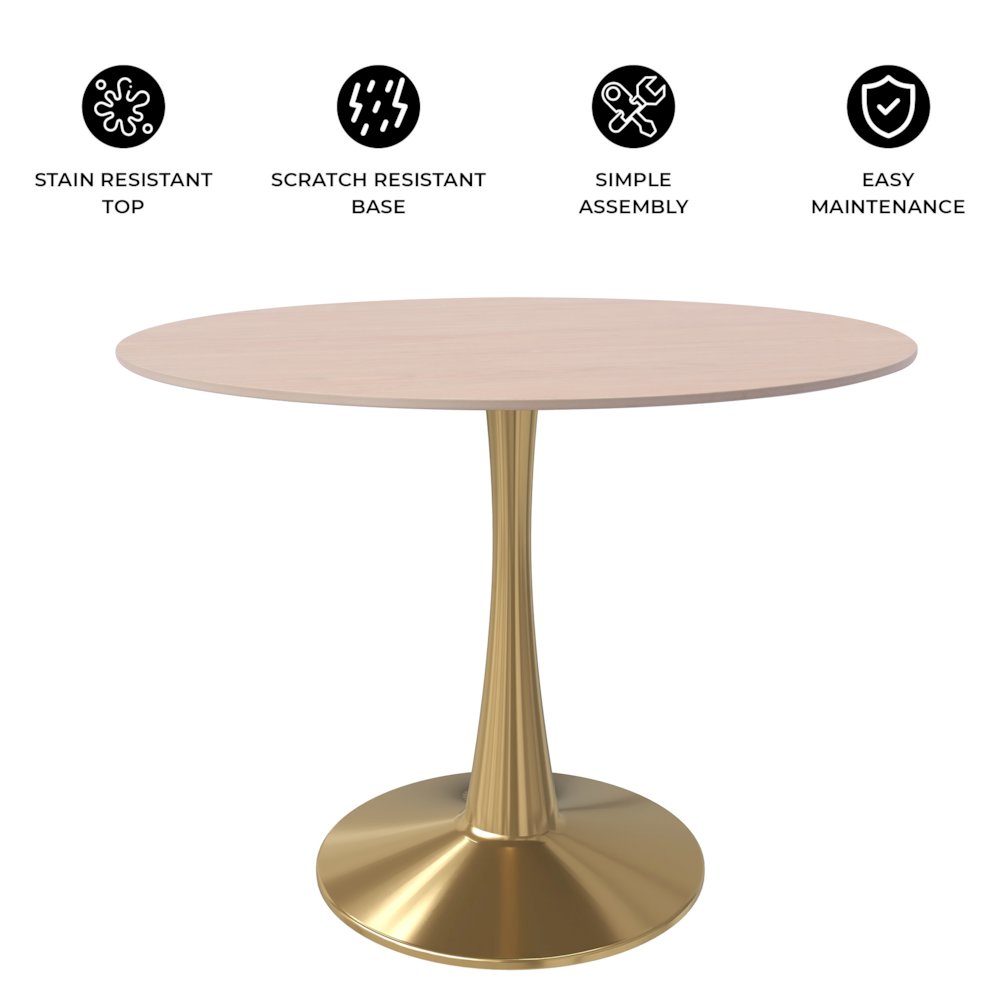 Bristol 35" round dining table Gold Base With Natural Wood Top. Picture 10