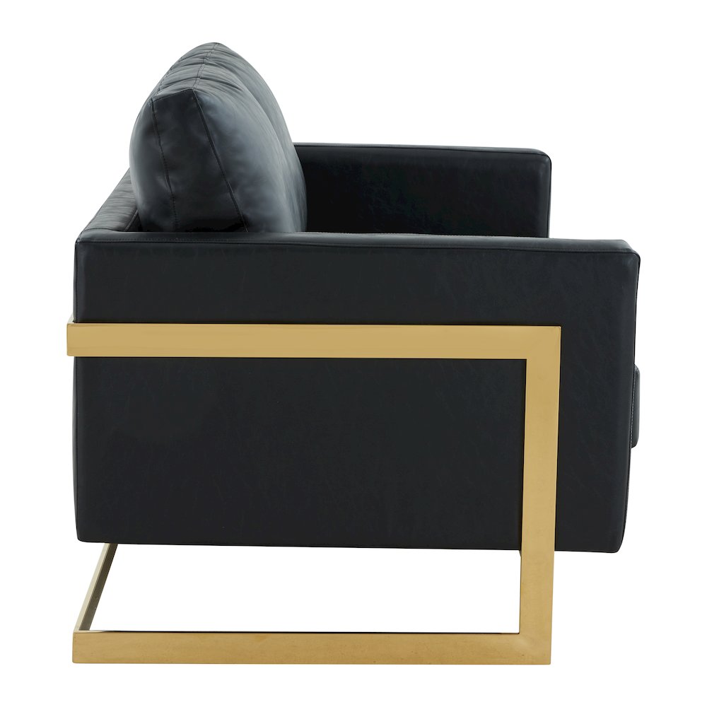 Lincoln Modern Mid-Century Upholstered Leather Loveseat with Gold Frame. Picture 7