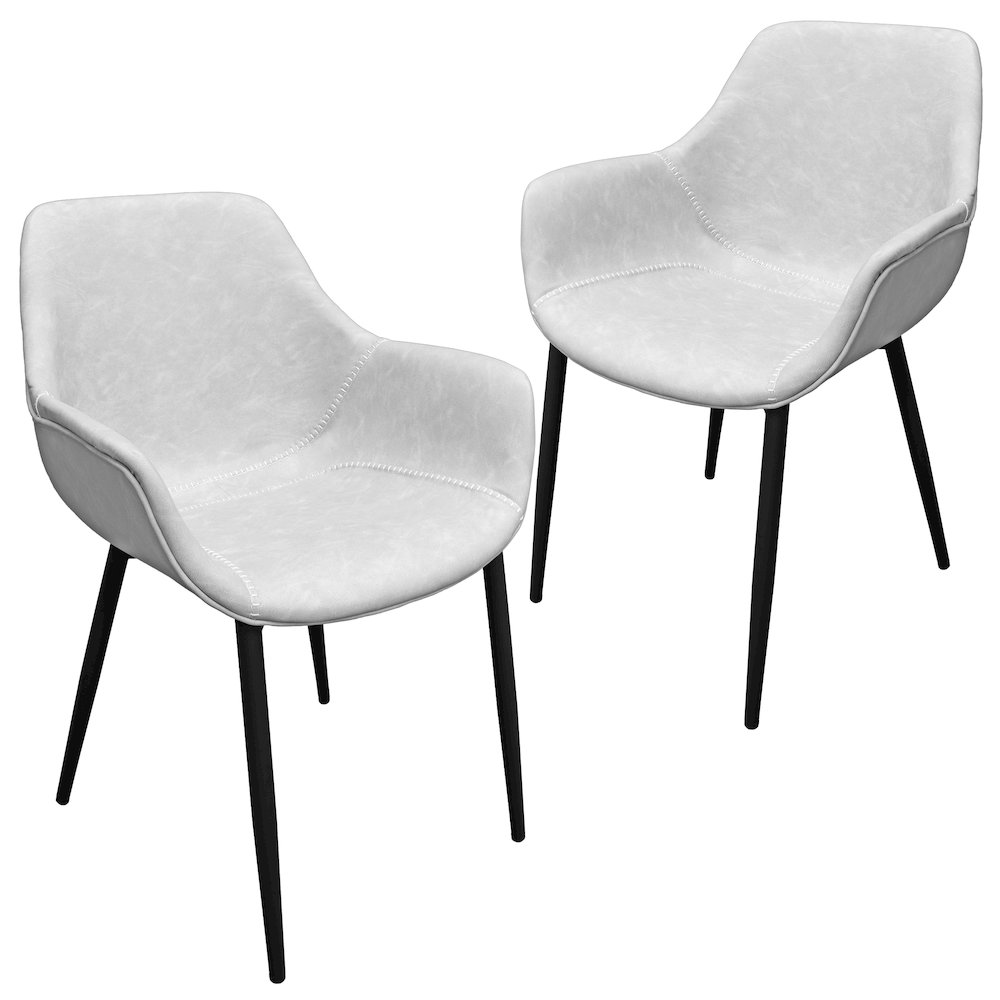 Markley Modern Leather Dining Arm Chair With Metal Legs Set of 2, Light Grey. Picture 1