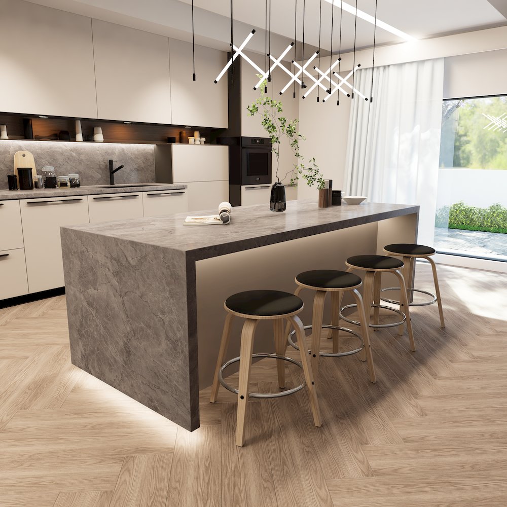 Wooden Counter Stool Pelya Collection Modern Style Washed Walnut color in Black. Picture 8