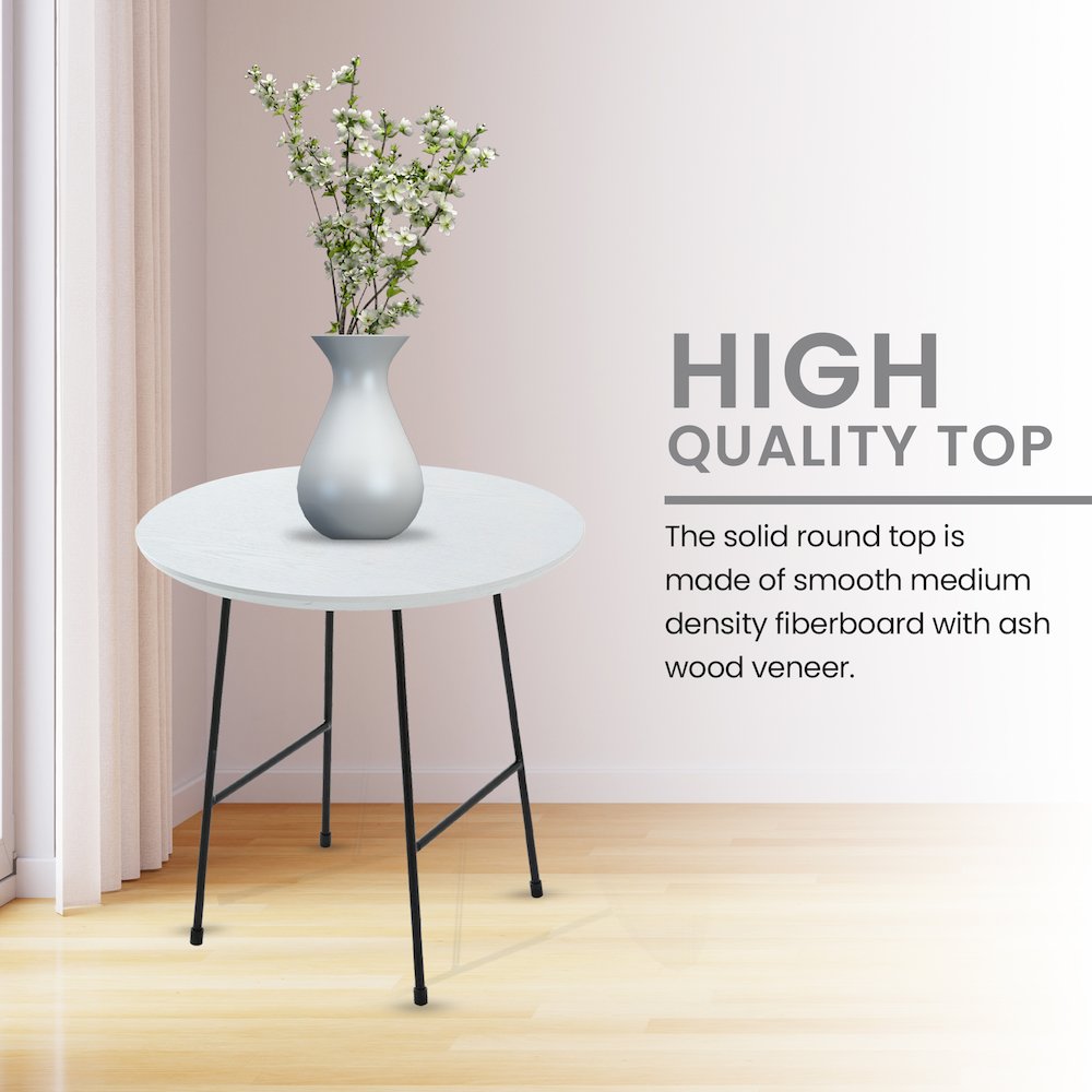 Rossmore Mid Century Modern Round Side Table With Black Steel Frame. Picture 7