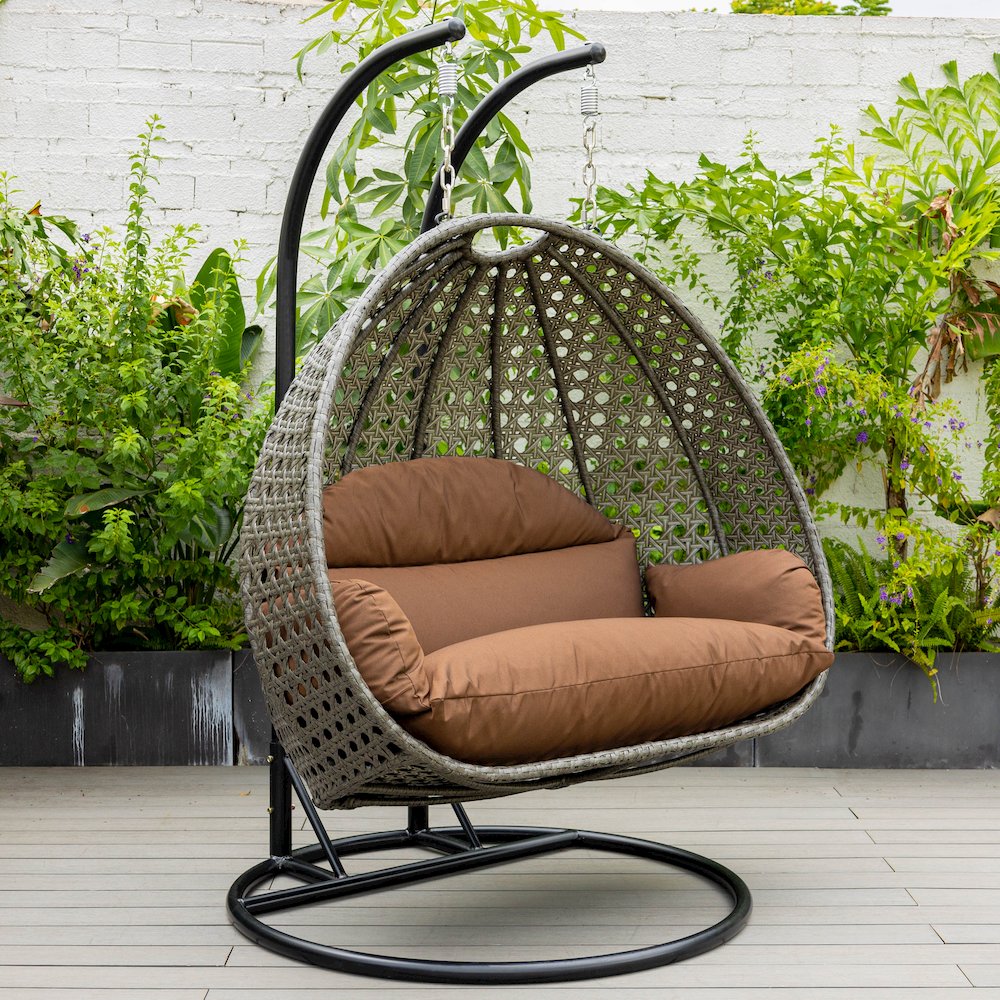 Charcoal Wicker Hanging 2 person Egg Swing Chair. Picture 4