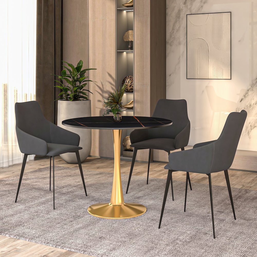 Bristol 31" round dining table Gold base with Black Sintered stone Top. Picture 6
