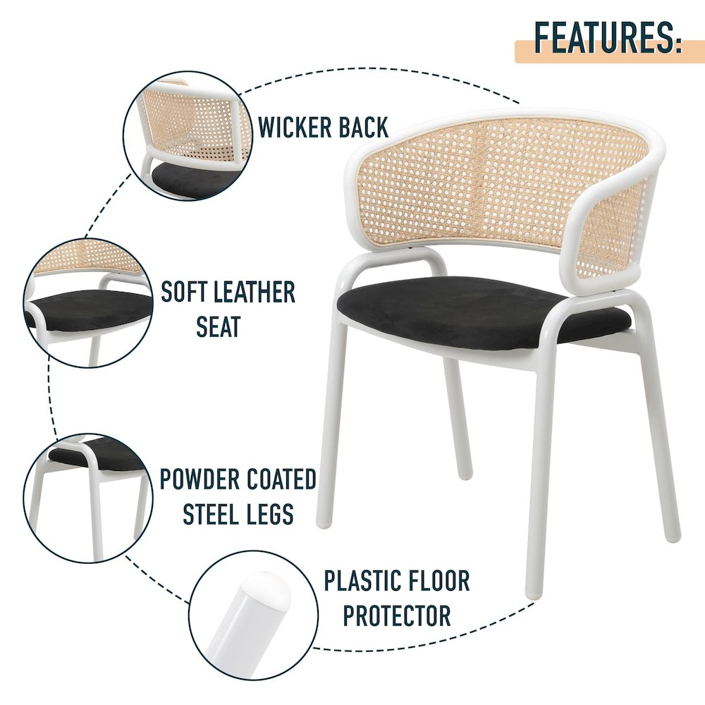 Ervilla - Dining Chair - White frame in Black Leather Set of 2. Picture 5
