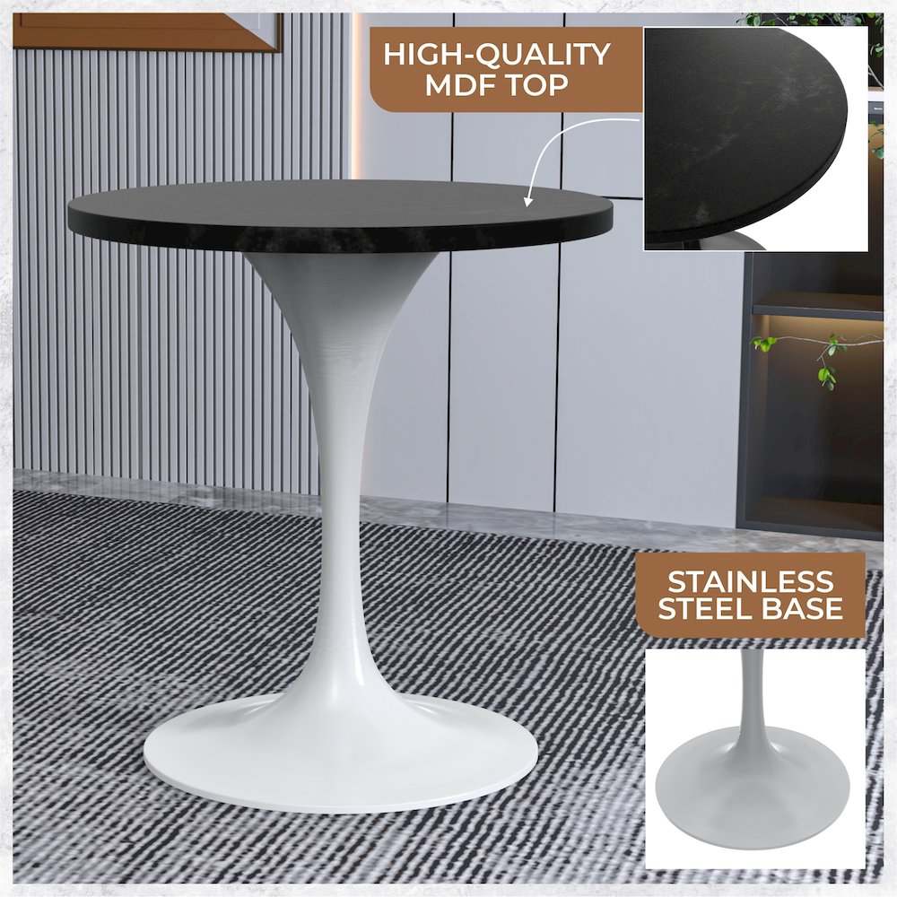 Verve Collection 27 Round Dining Table, White Base with Black MDF Top. Picture 13