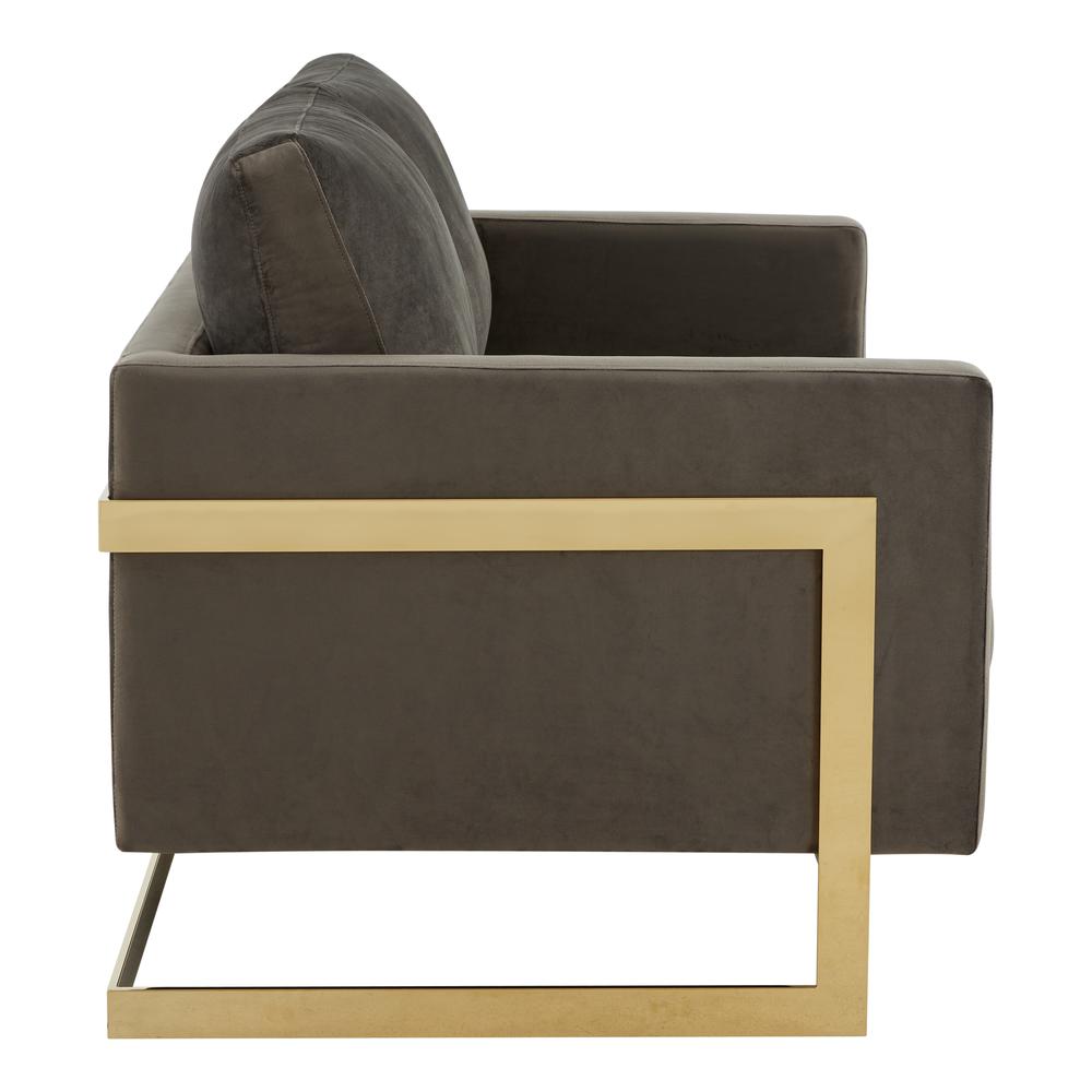 LeisureMod Lincoln Modern Mid-Century Upholstered Velvet Loveseat with Gold Frame, Dark Grey. Picture 5