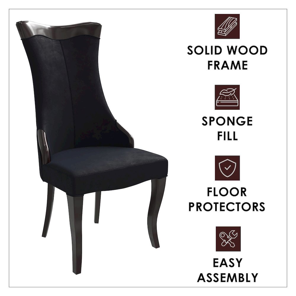 Novara Collection Modern Wooden Dining Chair in Black Velvet Set of 2. Picture 4