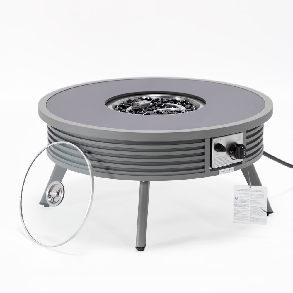 Walbrooke Outdoor Patio Aluminum Round Slats Design Fire Pit Side Table. Picture 3
