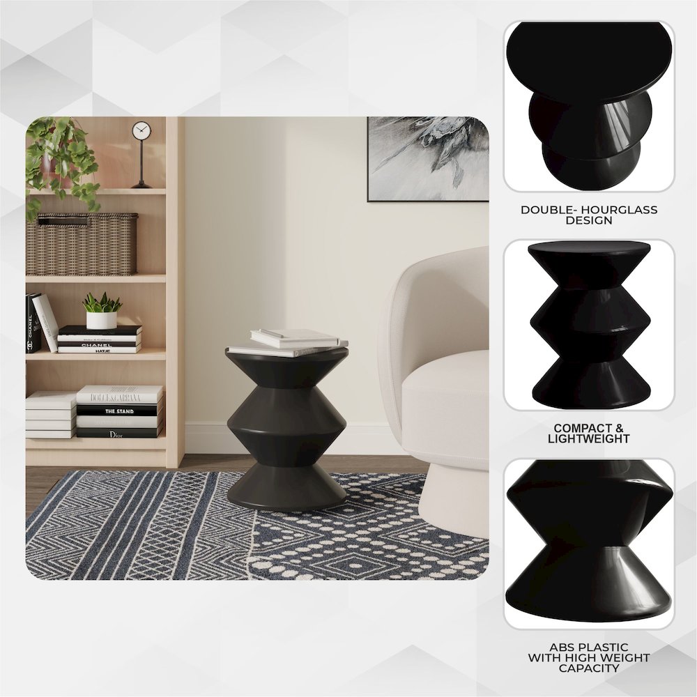 Aura Modern Plastic Side End Table, Indoor/Outdoor Use, Black. Picture 6